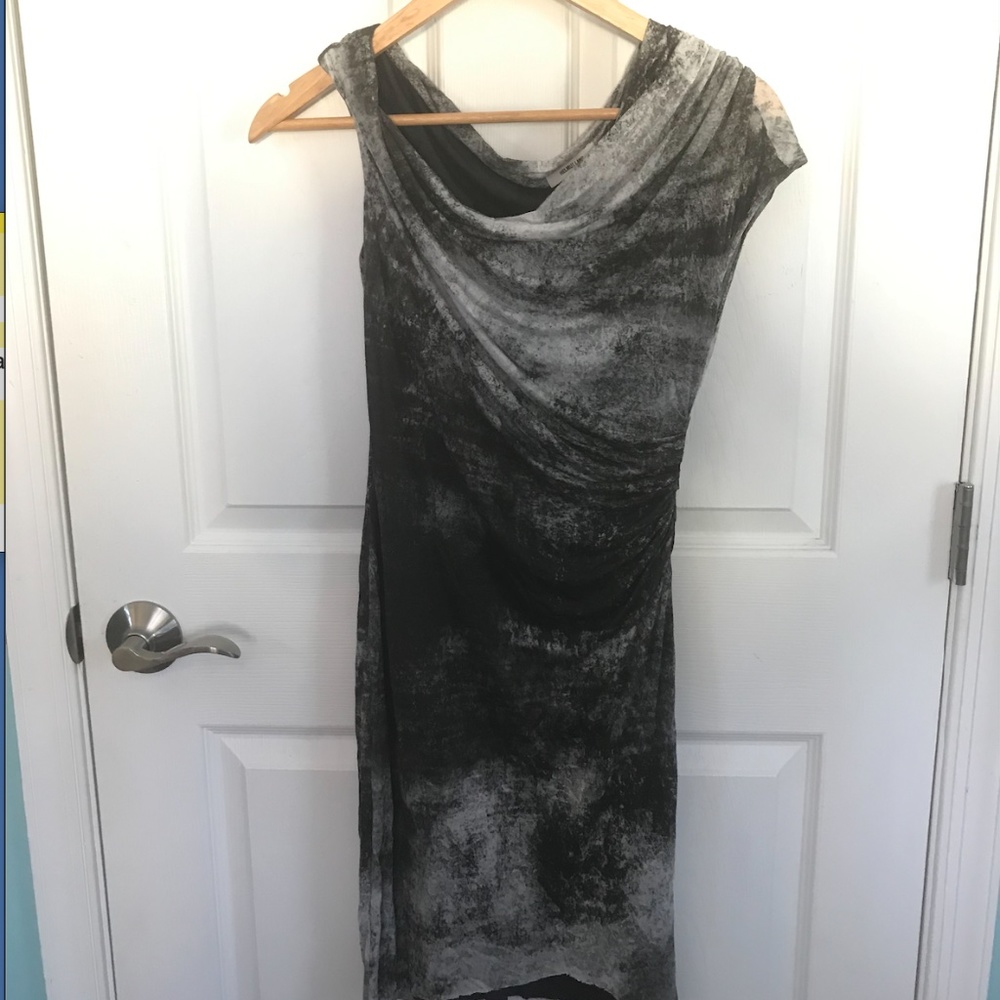 Grey Abstract Print Helmut Lang Bodycon Mini Dress - image 2
